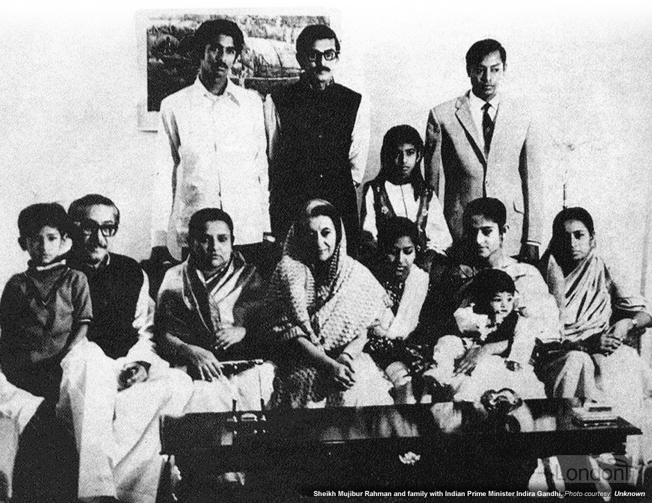 Sheikh Mujibur Rahman and family with Indira Gandhi